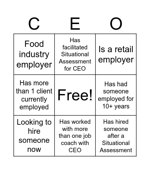 CEO Bingo Card