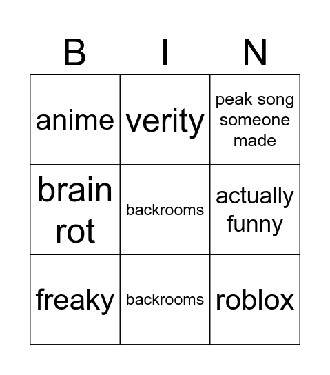tiktok Bingo Card