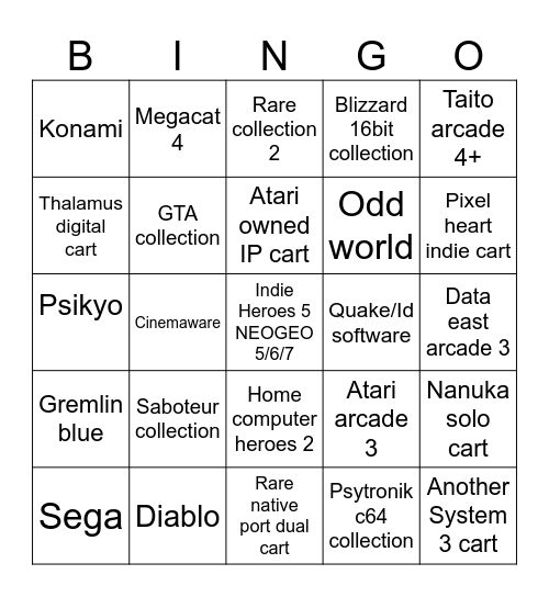 2027 Evercade/Super Pocket Bingo Card