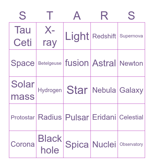 Astro Bingo Card