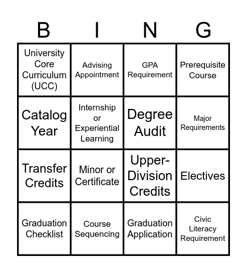 Graudation Requirement Bingo Card