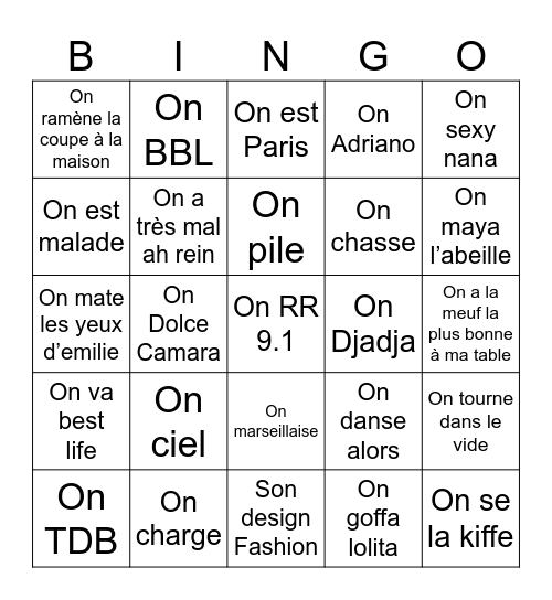 French Society Bingo Card