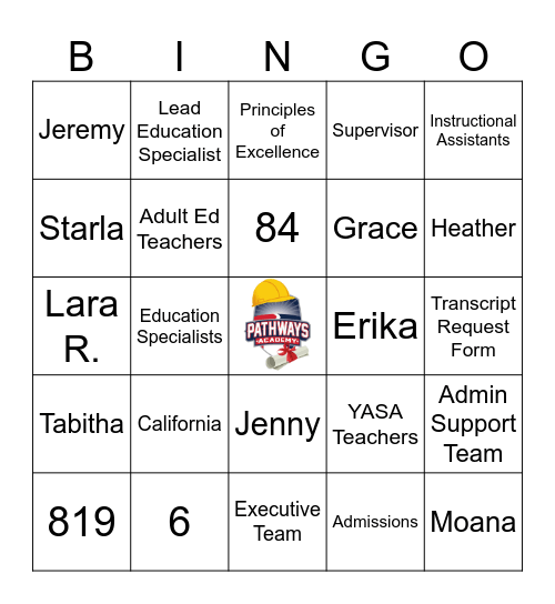 Pathways All Staff Bingo Card