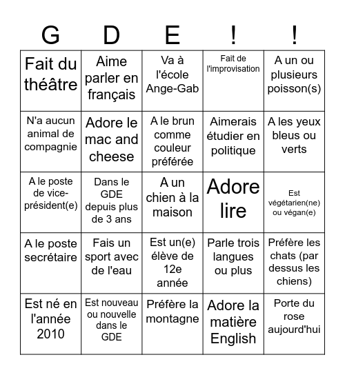 Trouve une personne qui... Bingo Card