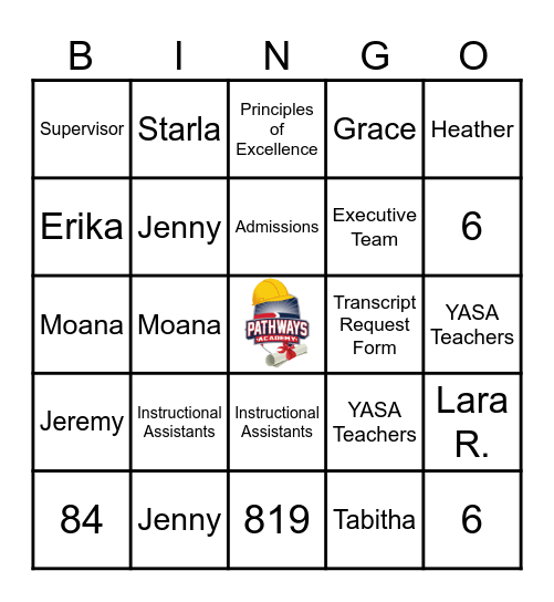 Pathways Academy All Staff Bingo Card
