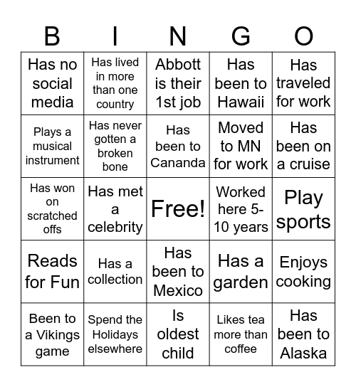 Find that Coworker Bingo Card