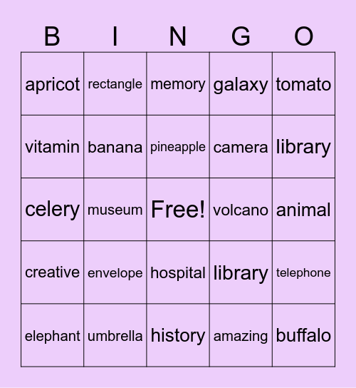 Skyla's Bingo Card