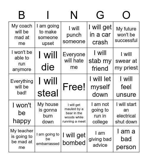 Fear Bingo Card