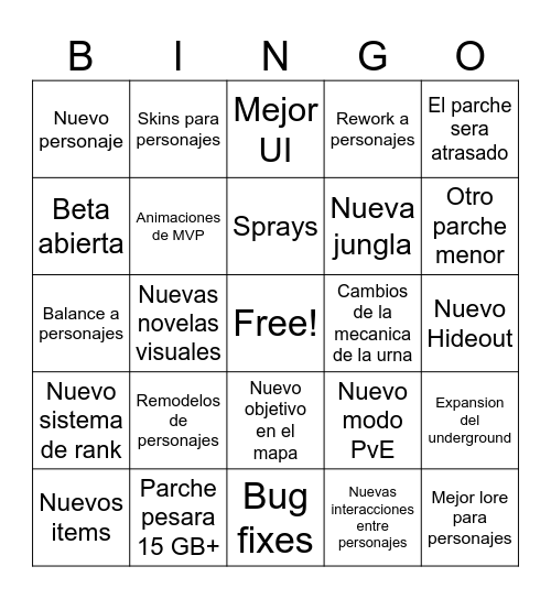 Deadlock Major Patch Bingo Card