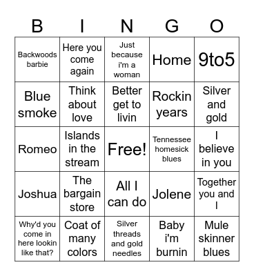 Dolly Parton Bingo Card