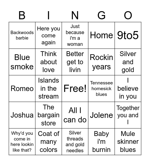 Dolly Parton Bingo Card