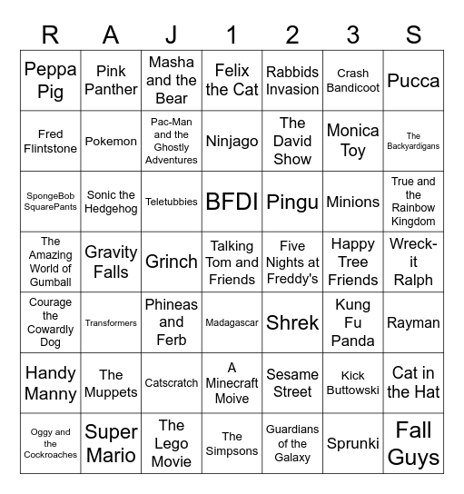 Raj123's Desenhos Animation Bingo Card
