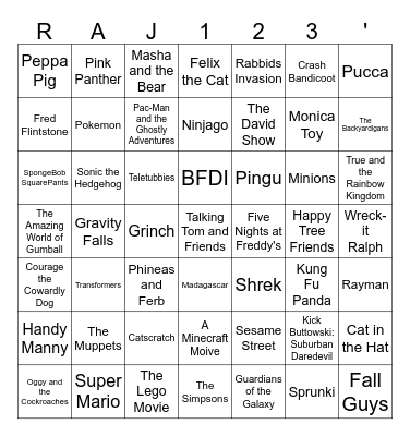 Raj123's Desenhos Animation Bingo Card