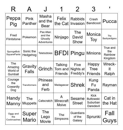 Raj123's Desenhos Animation Bingo Card