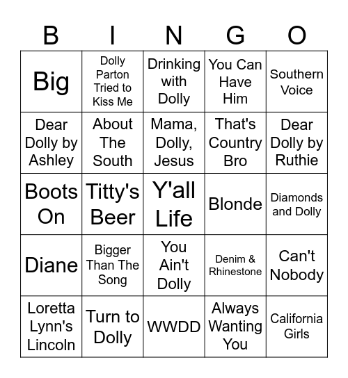 Show Dolly Some Love Bingo Card