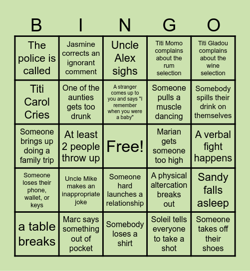 Uncle Mike's 80th Birthday Bingo Card