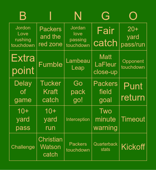 PACKERS BINGO Card