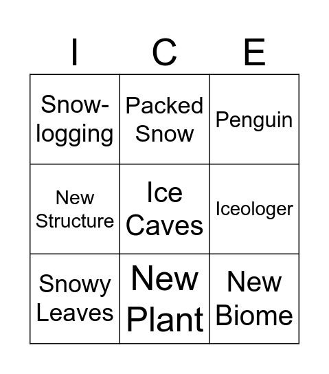 Snow Update Bingo Card