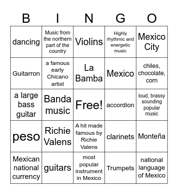 Mexico Bingo Card