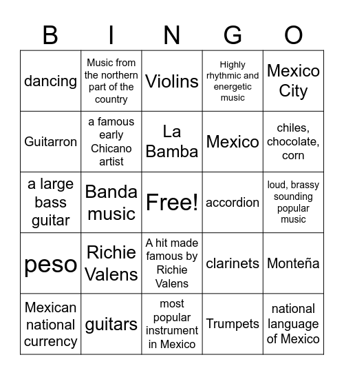 Mexico Bingo Card