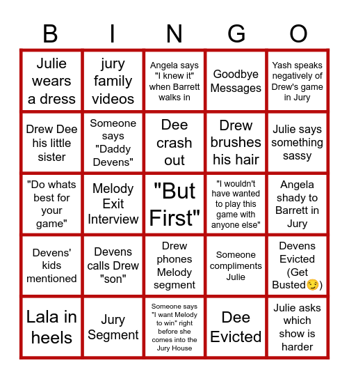 BB28 F4 EVICTION NIGHT Bingo Card