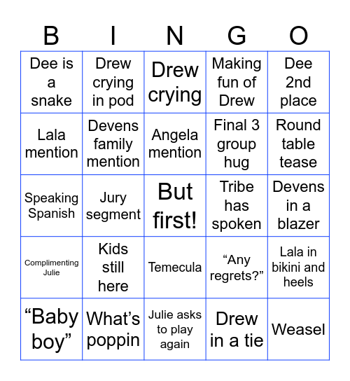 Final 4 Eviction Bingo Card