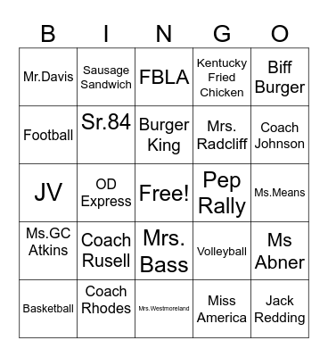 PHS 84 Bingo Card