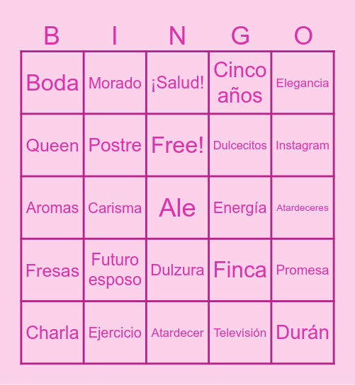 Alexandra Despedida de Soltera Bingo Card