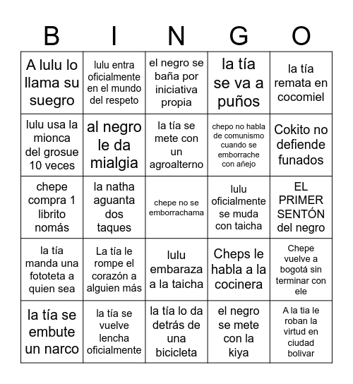 Bingo con el lulu y el negro que va a perder la tía Bingo Card