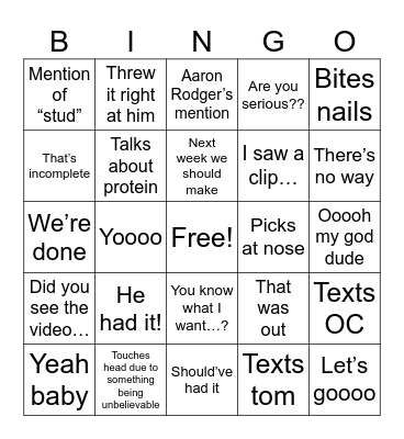 Football bingo Card