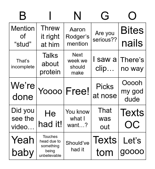Football bingo Card