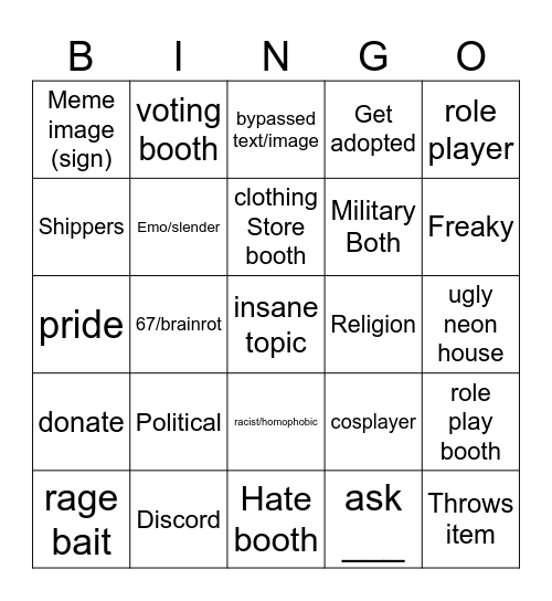 Boothing my bingo Card