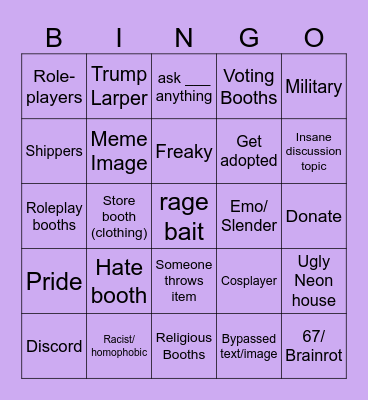 Booth Game Bingo Card