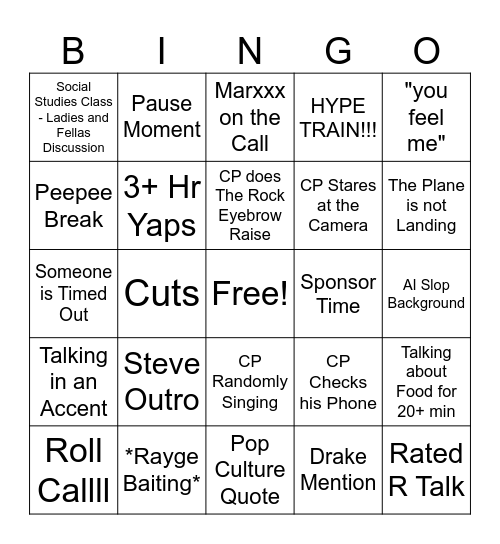 HLGxCP Bingo Card
