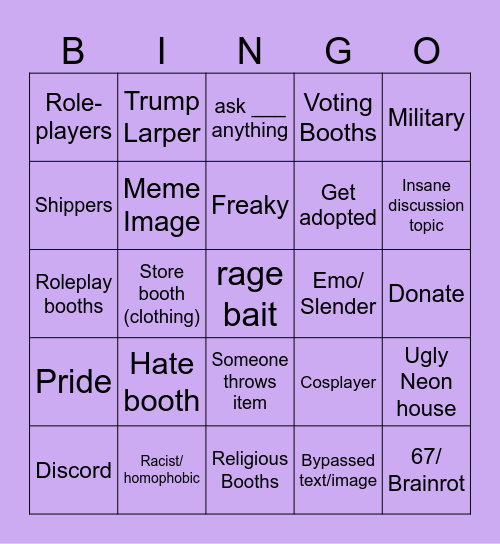 Booth Game Bingo Card
