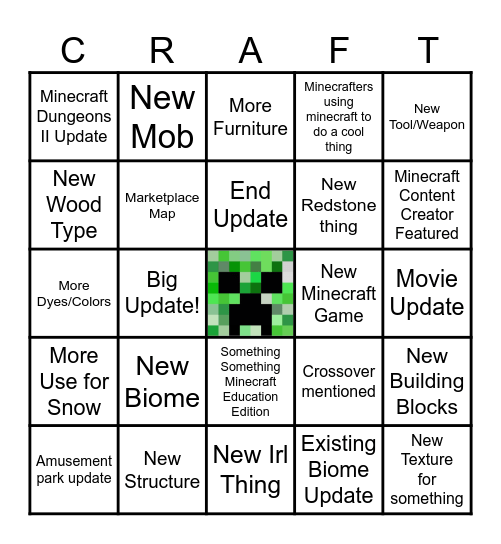 Minecraft Live Bingo Card