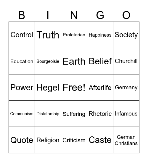 Religion Bingo Card