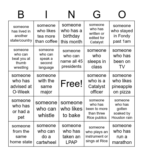 CATALYST BINGO! Can you find... Bingo Card