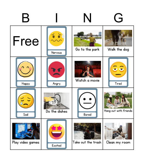 Chores, fun activities and emotions Bingo Card