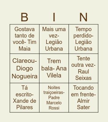 Bingo Musical Bingo Card