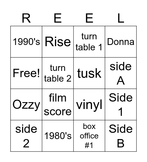 Reel Music Bingo Card
