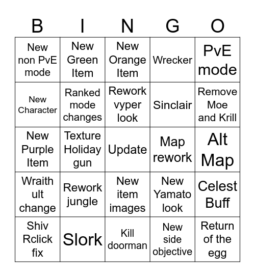 Deadlock Patch Bingo Card