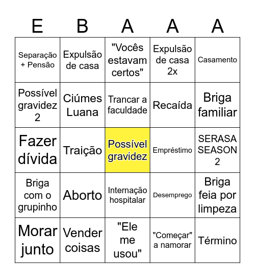 BINGO DESGRAÇA 2026 Bingo Card