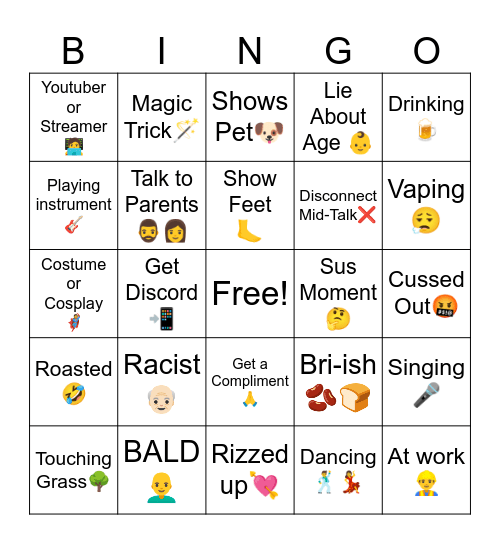 Omegle Bingo Card