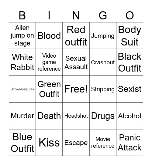 Blink Gone Bingo Card
