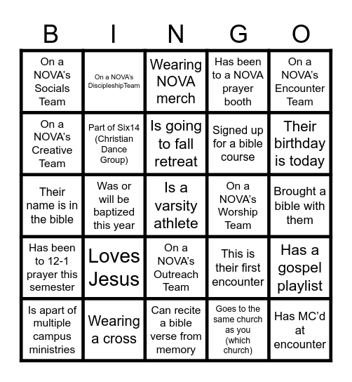 Encounter Bingo Card