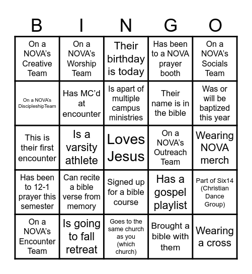 Encounter Bingo Card