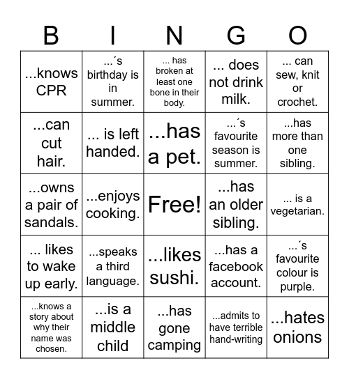 Find somebody who... Bingo Card
