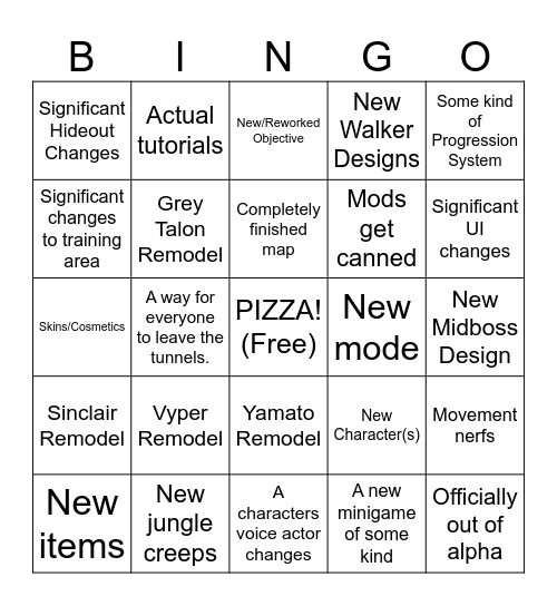 Deadlock Content Update Bingo Card