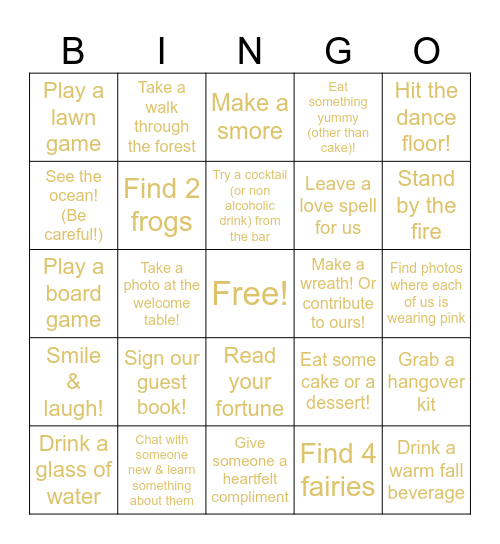 Steven & Satkiran Wedding Bingo Card